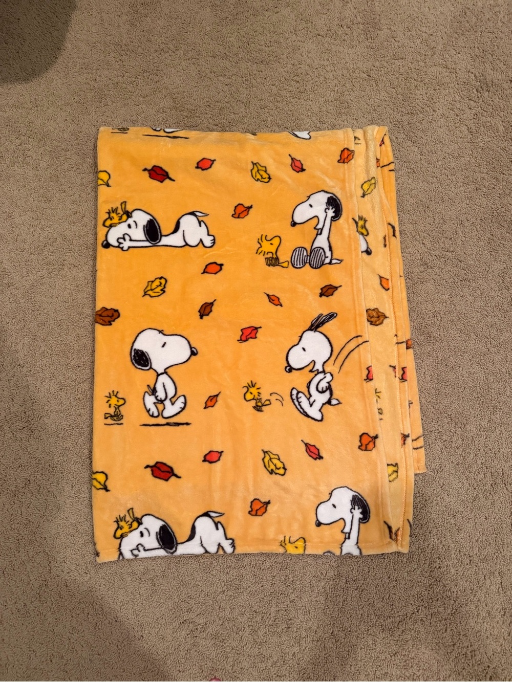 Peanuts Yellow Snoopy & Woodstock Fall Print Throw Blanket